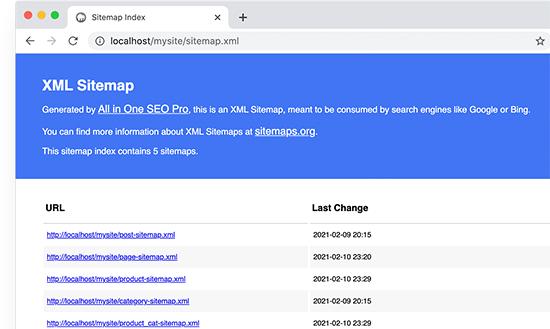 XML Sitemap in All in One SEO
