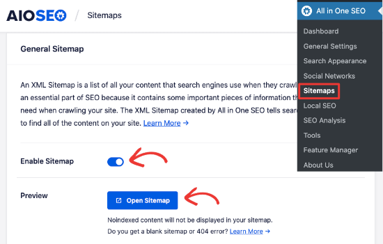 Sitemap Settings Interface
