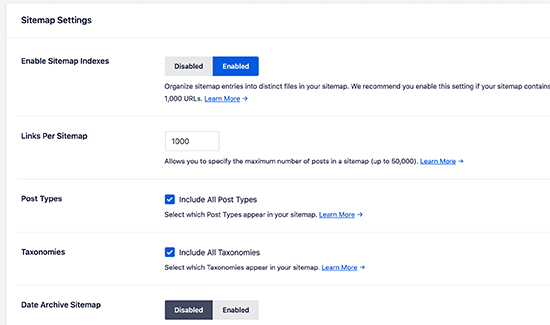 Sitemap Settings Interface