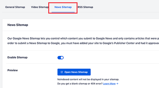 News Sitemap Settings