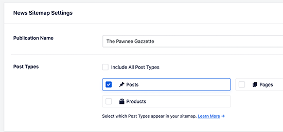 News Sitemap Settings