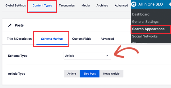 Default Schema Settings in AIOSEO