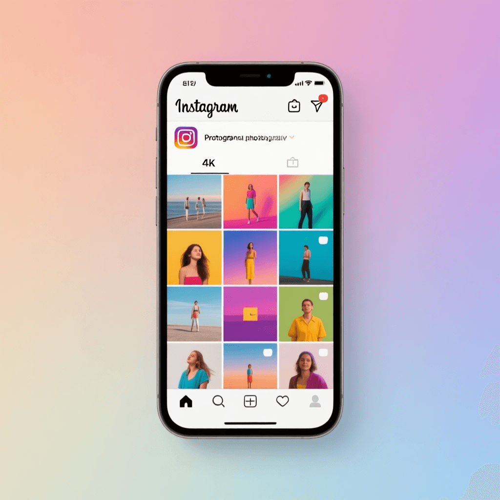 Instagram optimization concept showing smartphone with colorful engaging images