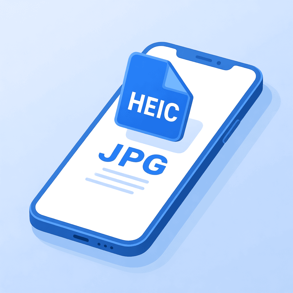 HEIC to JPG conversion illustration showing smartphone and computer