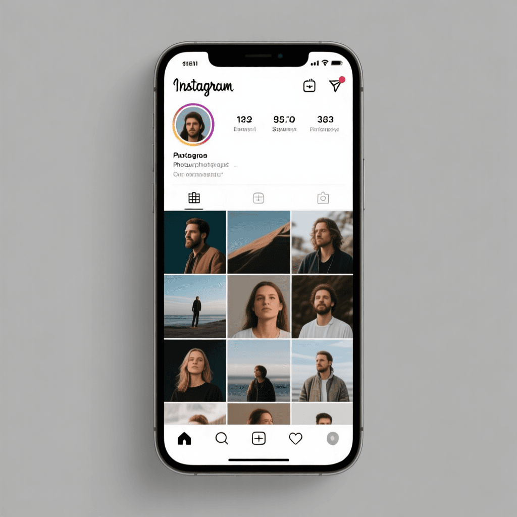 Instagram interface showing image grid layout and profile