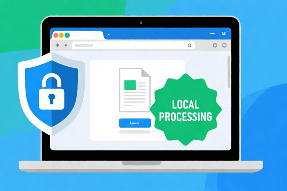 Featured image showing browser-based local image processing privacy concept with shield and padlock icons