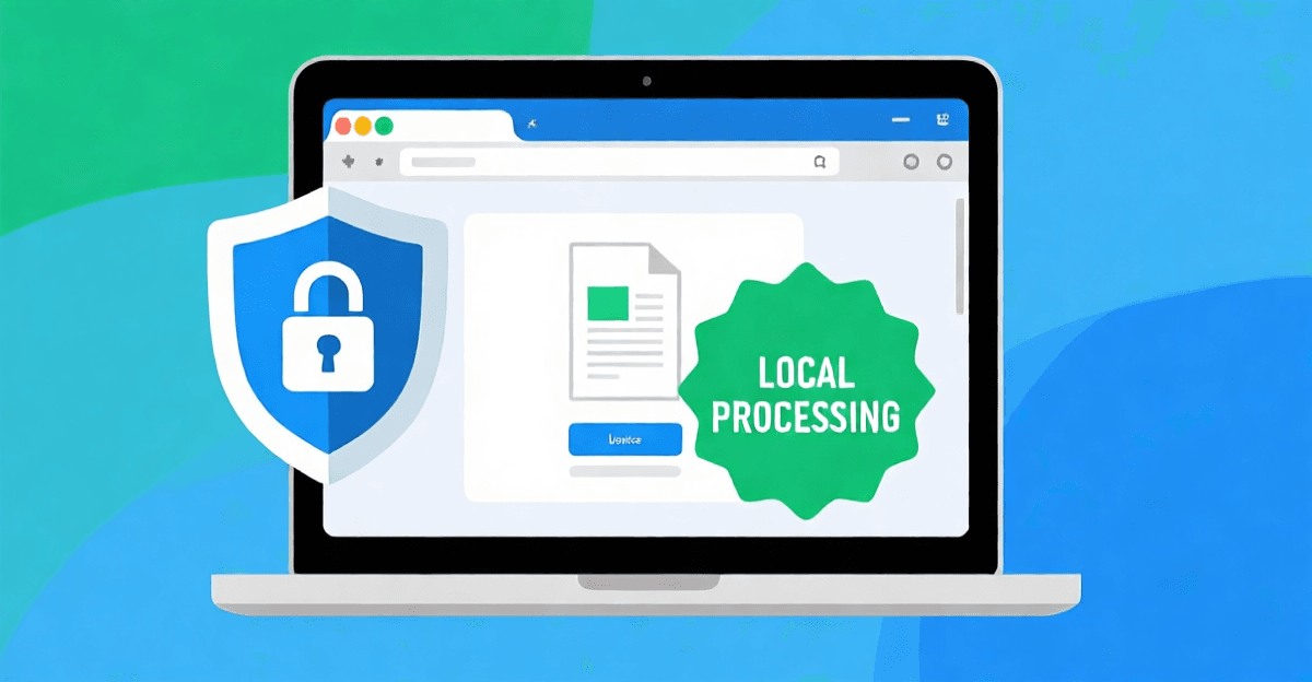 Featured image showing browser-based local image processing privacy concept with shield and padlock icons