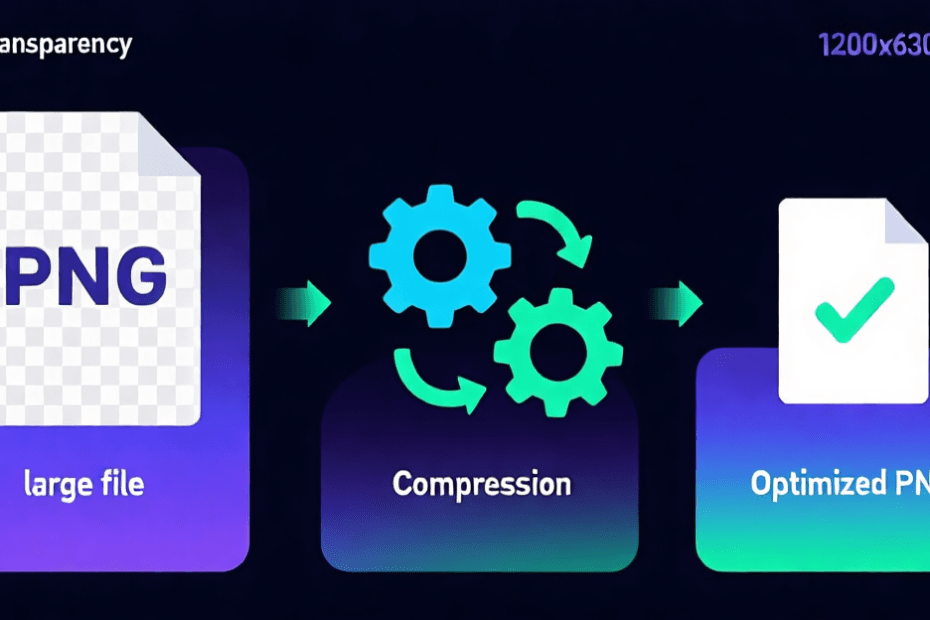 Professional infographic showing PNG transparency compression workflow with before and after file sizes