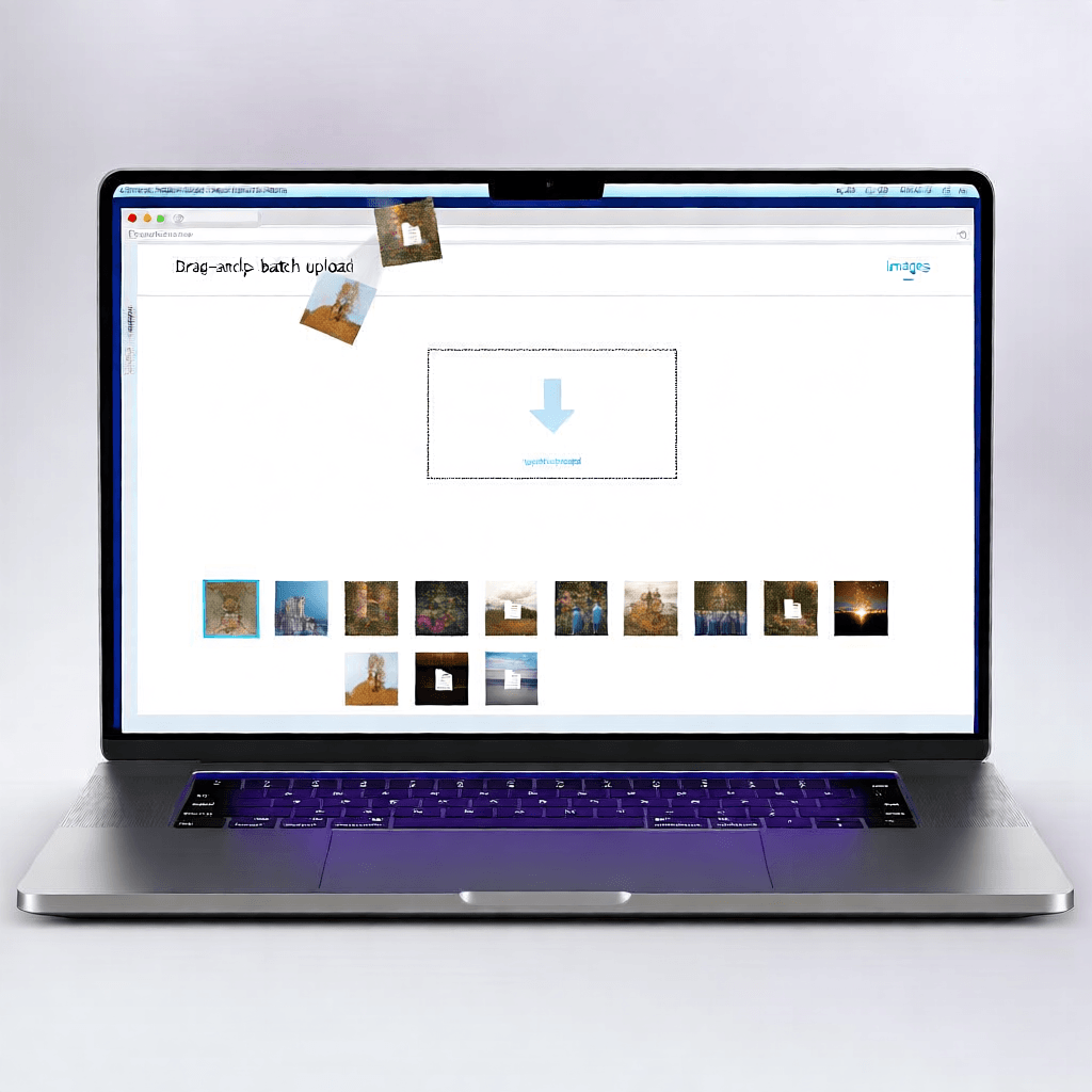Drag and drop batch image upload interface showing multiple photos being added for processing