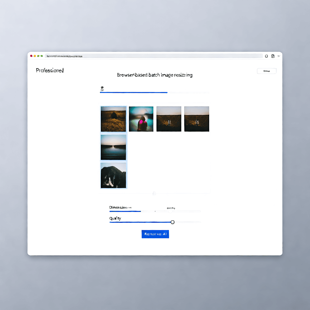 Browser-based batch image resizing tool interface showing multiple images being processed in a modern web interface