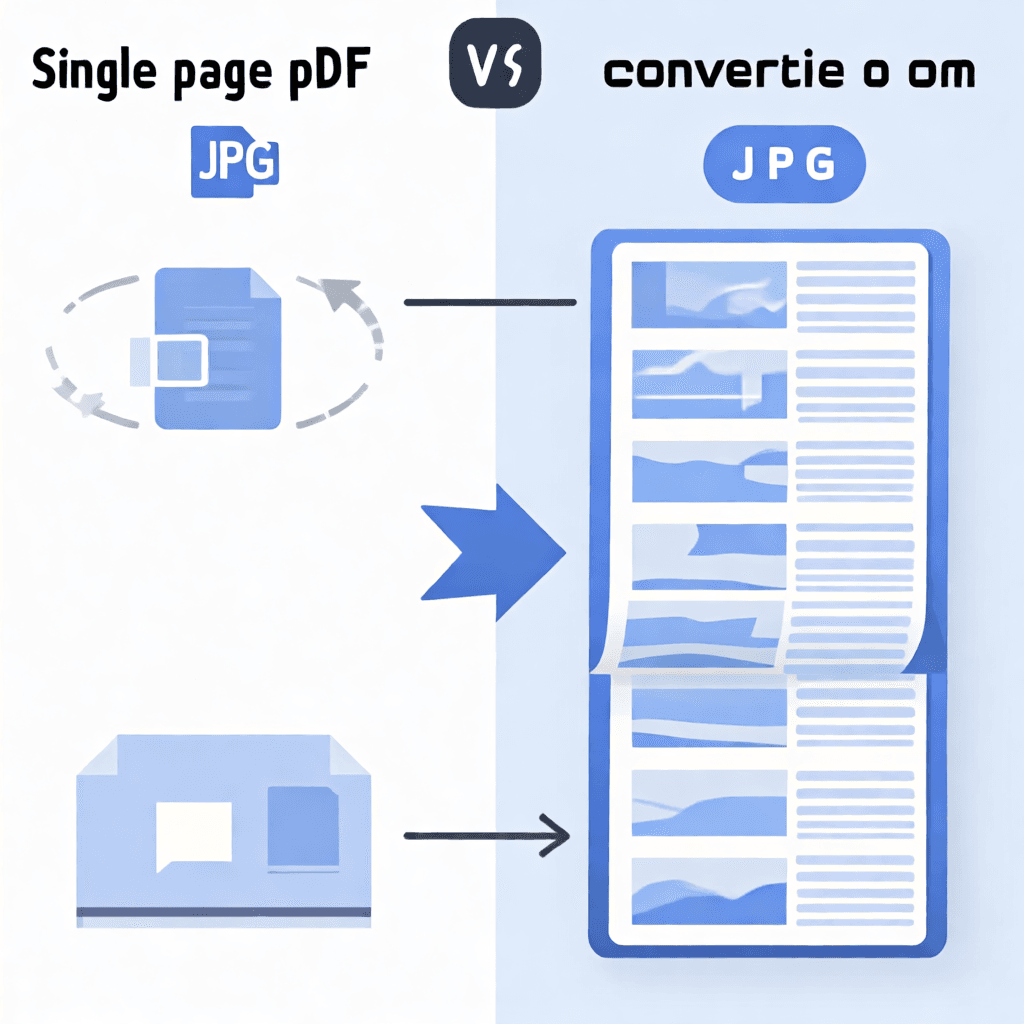 Single page vs multi-page PDF conversion showing file icons and page thumbnails