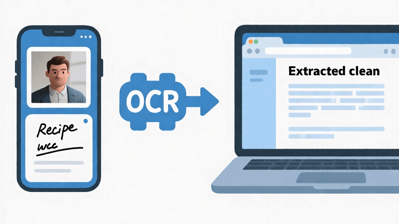 Illustration showing how browser-based OCR processes images locally on your device, from image upload to text extraction