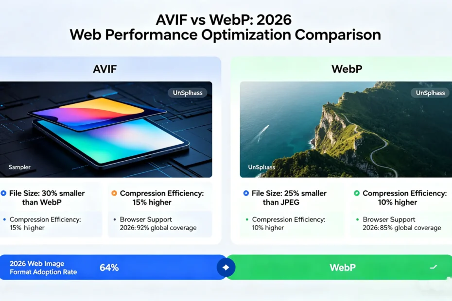 AVIF vs WebP image conversion comparison for web performance optimization in 2026
